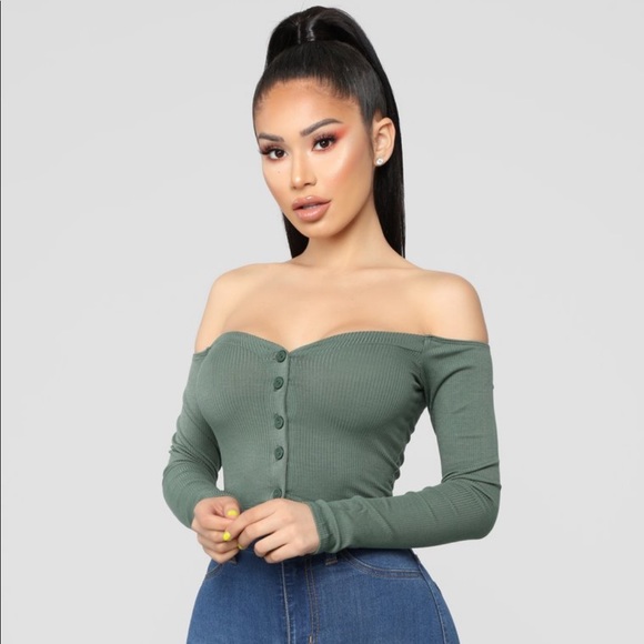 Fashion Nova Tops - Fashion Nova Olive Off Shoulder Top